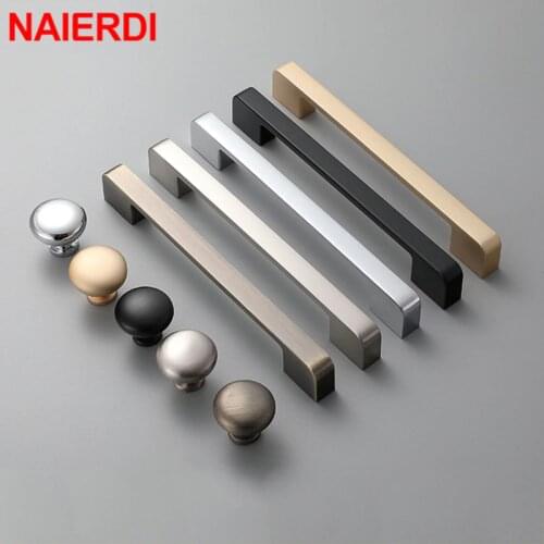NAIERDI American style Kitchen Cupboard Pulls Zinc Aolly Gold Silver Cabinet Handles Drawer Knobs Fashion Furniture Handle