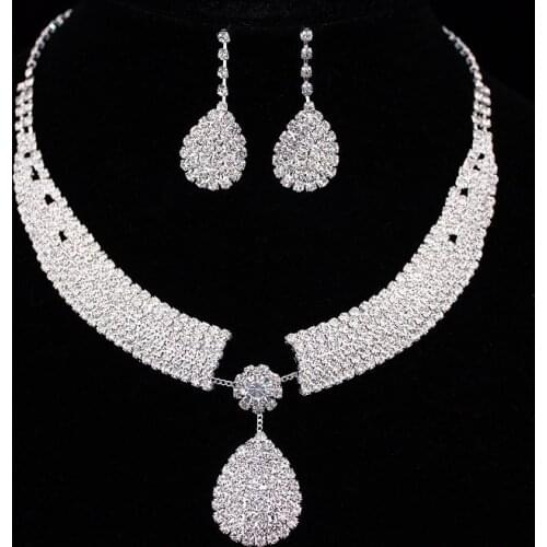 2019 Hot New Fashion Austrian style Crystal Wedding Jewelry Set Statement Necklaces Earrings Sets for Bridal Bridesmaid X1670
