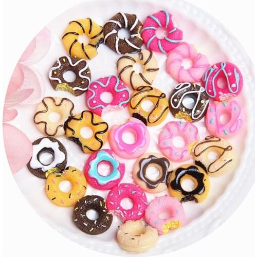 Newest 10pcs 17*18mm Colorful Cute Food Donut Bread Resin Cabochons Flatback Embellishments Scrapbooking Patch Cameo Sticker