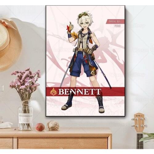 Bennett Genshin Impact Anime Canvas Poster HD Game Painting Anime boy Wall Art Decor Prints Dorm Living Room Bedroom Decoration