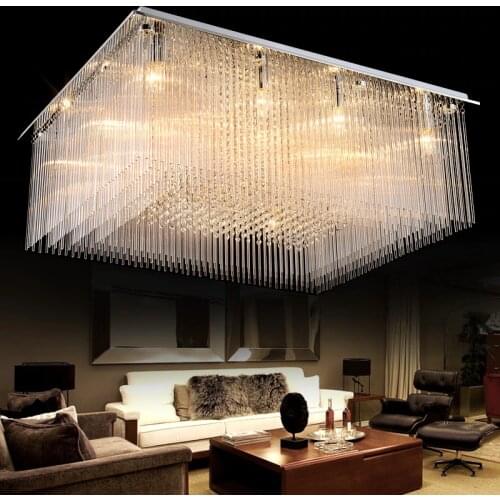 Rectangle Luxury Crystal Hall Large Ceiling Lamp LED Creative Sitting Room Restaurant Pendant Light Engineering Indoor Lamp