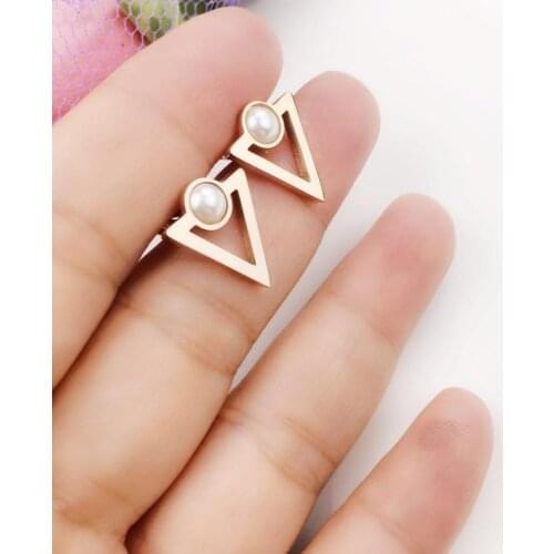 Triangle and pearl ear nails New Goddess Luxury Rose Gold Color Earring Luxe Fashion Jewelry Stainless Steel For Women