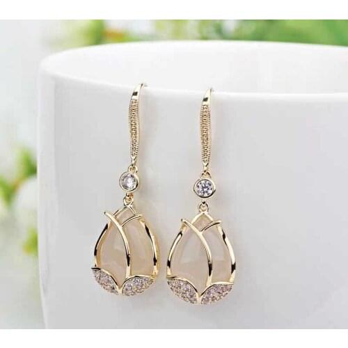 2021 New tulip Flowers Zircon Drop Earrings Temperament Women Wild Wedding Party Jewelry Gift Earrings