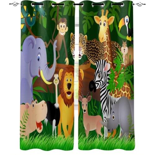 Jungle Wild Animals Cartoon Curtains for Childrens Bedroom Living Room Kids Window Treatments Kitchen Drapes