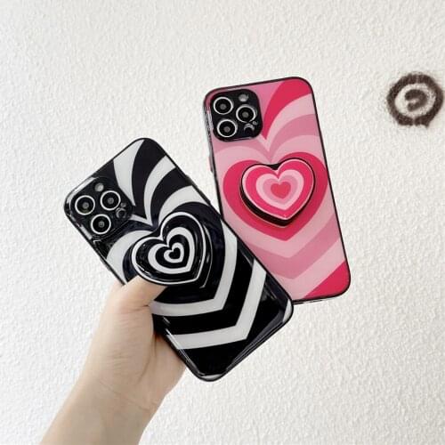 Red Pink Love Heart Circle Phone Case For iPhone 12 11 Pro XS MAX XR X 7 8 Plus SE 2020 Silicone Stand Holder Cover Fundas Shell