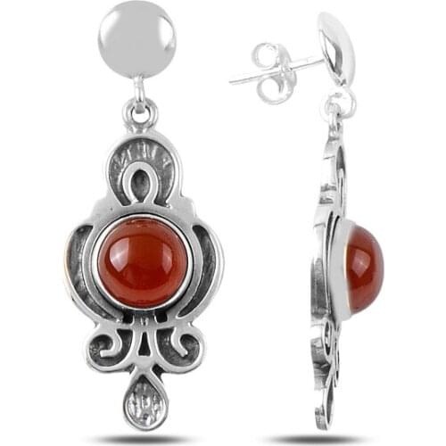 Silverlina Silver Red Agate Stone Handwork Earrings