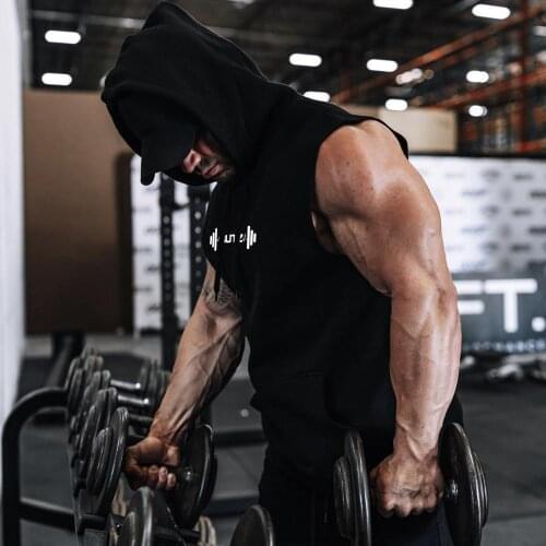 Sport Tank Top Hoodies Men Fitness Bodybuilding Singlets Muscle Sleeveless Shirts Sportwear Male Gym Jerseys Hooded Running Vest