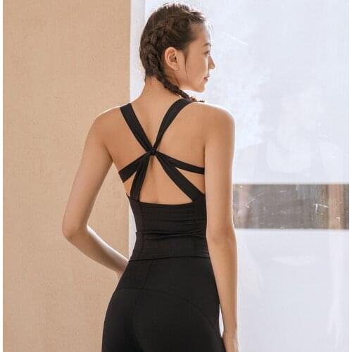 Sports Tops Women Sexy Open Back Yoga Tank Top Sleeveless Tights Fitness Vest With Pads Nylon Stretchy Trainning Tees Sportswear