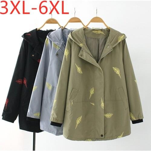 New ladies spring autumn plus size hoodie jacket for women large loose long sleeve green zipper print coat 3XL 4XL 5XL 6XL
