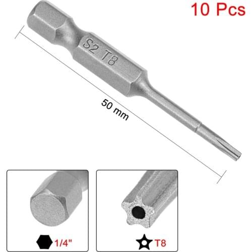 Uxcell 10pcs/lot 50mm 1/4" Hex Shank T8 T10 T15 T20 T25 T27 T30 T40 Magnetic Star Security Head Screwdriver Bits S2 Alloy Steel