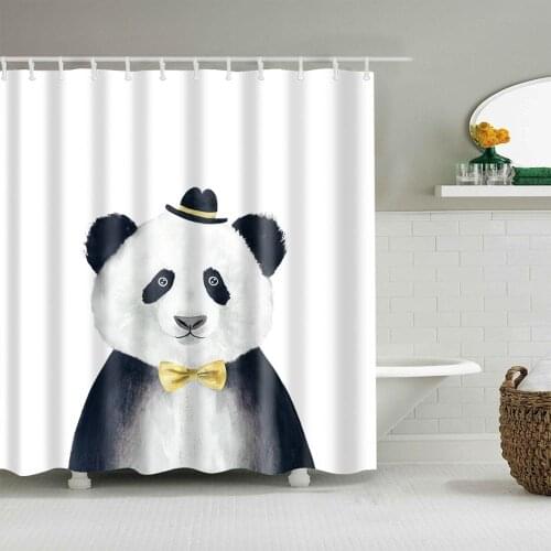Cartoon Animals Shower Curtain Cute Panda Fashion Bath Accessories with 12 Hooks Waterproof Polyester Fabric Bathroom Decoration