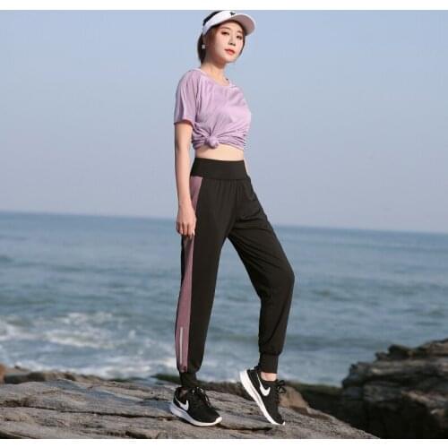 Womens Gym quick dry clothes morning running Yoga 2 piece suit loose comfort 100 kg sports suit summer running XXL size suit