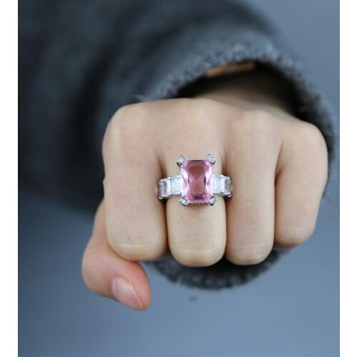 Gorgeous White Baguette CZ Stone Luxury Ring For Women Wedding Band Jewelry White Pink Gem Stone Charm Female Finger Jewelry