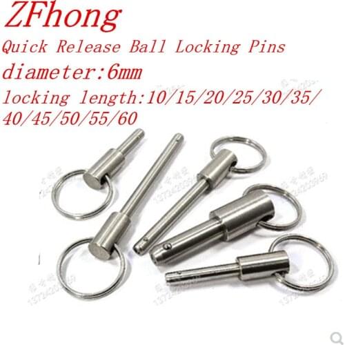 1pc diameter 6mm M6*10/15/20/25/30/35/40/45/50/60 Stainless steel 304 Quick Release Ball Locking Pins