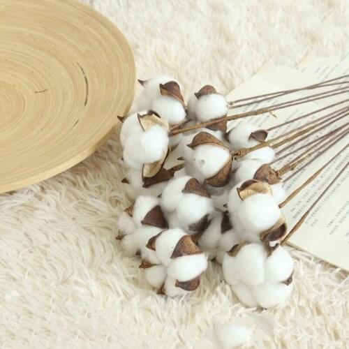 10pc Naturally Dried Cotton Flowers 40cm Artificial Plants Floral Branch for Wedding Party Decoration Home Artificial Decor