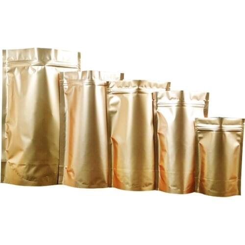 14*20cm 100Pcs/ Lot Tea Candy Stand Up Golden Aluminum Foil Storage Bags Coffee Doypack Heat Seal Mylar Ziplock Package Pouch