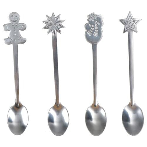 4pcs Christmas Stainless Steel Coffee Spoons Tea Spoons Dessert Snacks Teaspoon