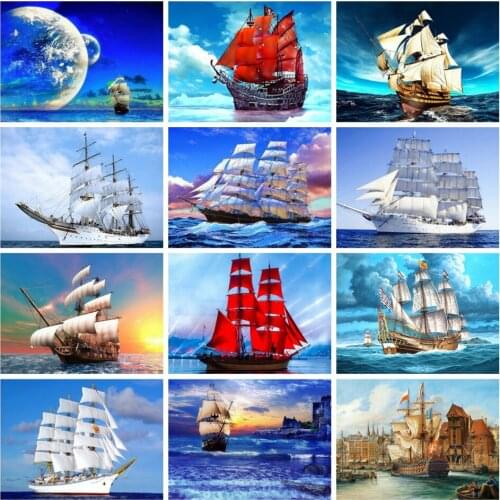 5D DIY Square Diamond Painting Ship Diamond Embroidery Full Display Scenery Diamond Mosaic Cross Stitch Picture of Rhinestone