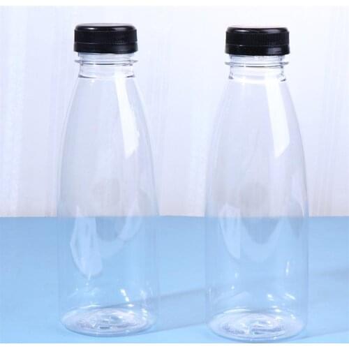 6PCS 500ml Empty Beverage Drink Bottle PET Clear Storage Containers Plastic Juice Bottle with Lids (Random Color Caps)