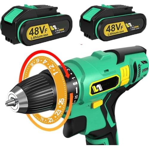 48V 25+1 Torque Cordless Drill Electric Screwdriver Mini Wireless Power Driver with 2pcs DC Lithium-Ion Battery