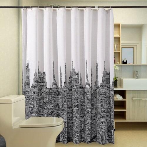 White and Black Shower Curtain for Bathroom JinyaHome Alphabet Tower Print Waterproof Polyester Grommet Hotel Farmhouse Curtains
