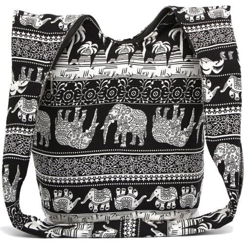 Bohemian Cotton linen Women Ethnic Printed Zipper Shoulder Hobo Bag Gypsy Cotton Tote Pouch Female Cloth Shoulder Bag