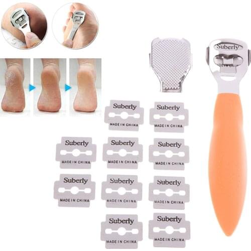 Foot Callus Shaver Heel Hard Skin Remover Hand Feet Pedicure Razor Tool Shavers Stainless Steel Handle 10 Blades Foot Care Tool