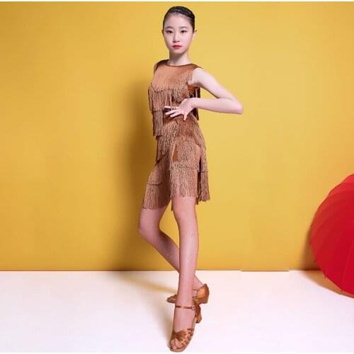 Tassel Sleeveless Placketing Latin dance one-piece dress for little girl/children/kid,Ballroom costume performance wears G3166