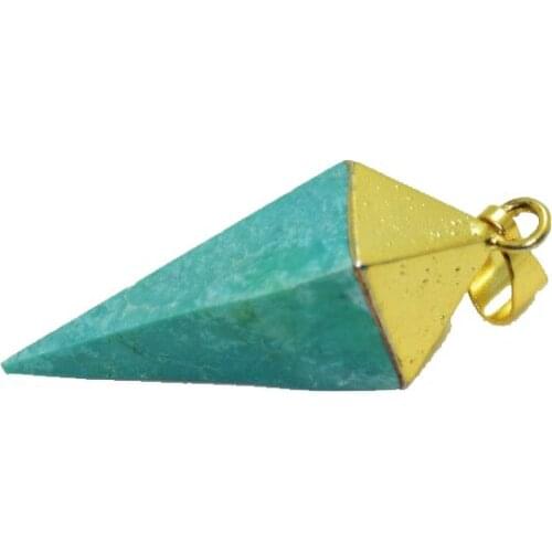 Gem stone natural jewelry arrow necklaces & pendants girl raw green turquoises howlite 4 face gold cap square pendant for female
