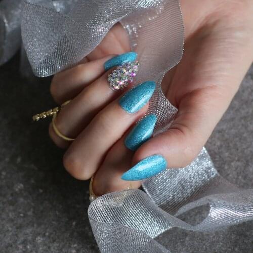 Stiletto UV Fluorescence Fack nails AB Diamond Black box laser Gold flash press on false Nails silver red 24pcs