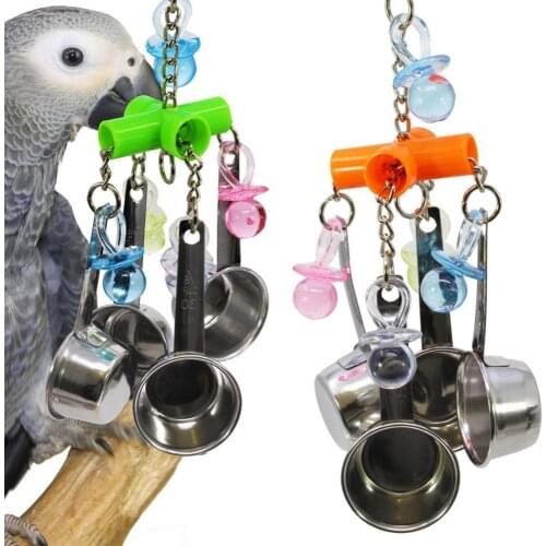 1Pc Bird Swing Parrot Cockatiel Cage Spoon Hanging Climbing Bite Nibble Chewing Pet Toy Silver Multiple Small Spoon Decoration