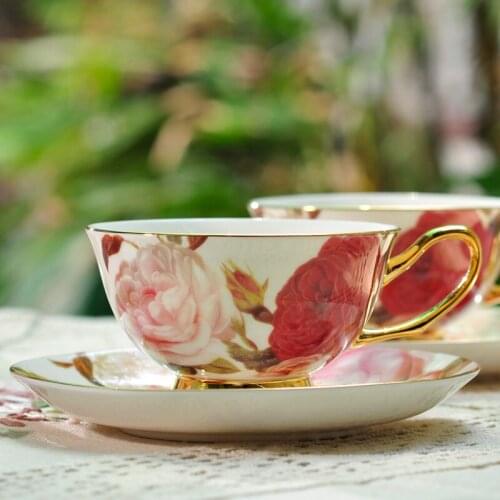 Pastoral Bone China Coffee Cups And Saucers 220ml Coffeeware Latte Cup Porcelain Mug Tea Set Gift For Wedding Birthday Home Rose
