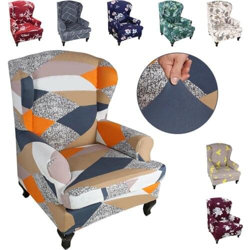 2-Piece Armrest Chair Cover Floral Wingback Chair Cover Dustproof Wing Chair Recliner Slipcovers Plus Seat Cushion Cover