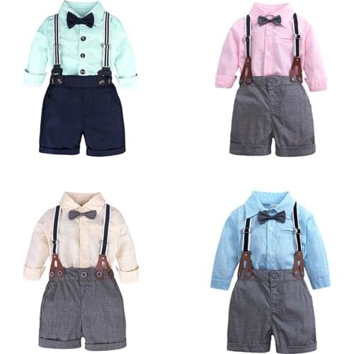 Toddler Clothing Set Summer Baby boy Suit Shorts+Children Long sleeve striped shirt+Bow tie Three piece suit For 3Months-2years