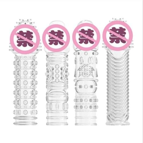 Reusable condom lube Textured Extender Sleeve screw thread Penis cover Cock Ring dildo sheath Condoms coque Sex Toys S0820