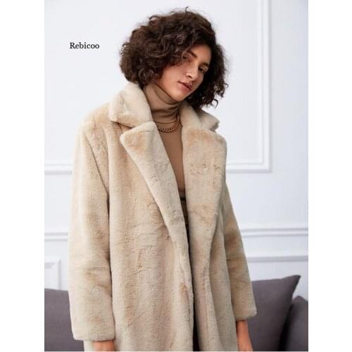4Xl Fashion Women Faux Fur Coat Winter Casual Warm Slim Long Faux Mink Fur Pocket Women Coat Women Fur Jacket New Plus Size