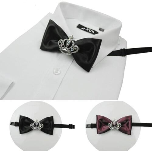 Fashion Necktie Groom Korean Crown Leather Bow Ties Luxury Wedding Birthday Party toastmaster Gifts Elegant Butterfly Bow Tie