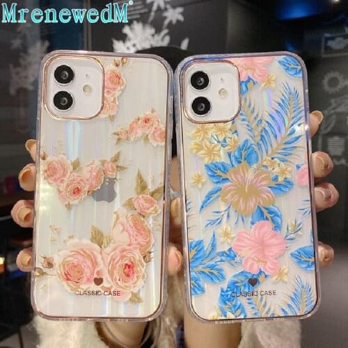 Fashion Flower Printe Phone Case For iPhone 12 11 Pro X XR XS Max 12 Mini 7 8 Plus SE 2020 Radiation Transparent Silicone Cover