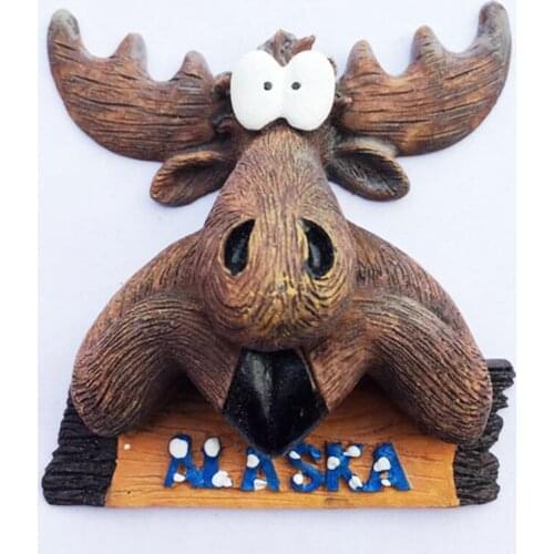 New Handmade Painted Cute Alaska Elk Head 3D Fridge Magnets US Tourism Souvenirs Refrigerator Magnetic Stickers
