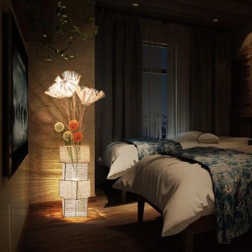 New Chinese Style Handmade Woven Vase Living Room Sofa and Bedside Remote Control Floor Lamp