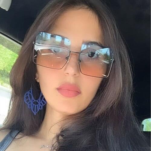 New Fashion Lady Oversized Half Frame Metal Square Sunglasses For Women Luxury Eyewear oculos de sol feminino Sun Glasses