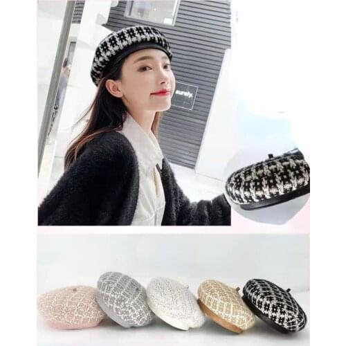Autumn and Winter Plaid Beret Women Korean Wild Japanese Beret Wool Fashion Winter Plaid Art Painter Hat