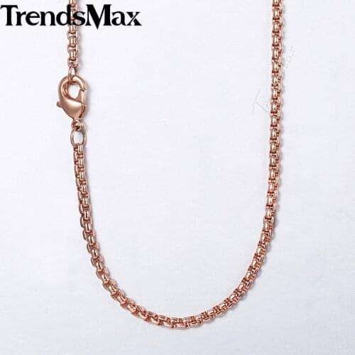 Trendsmax Womens Necklace Stainless Steel Rose Gold Color Box Chain Necklace For Women Men 18-28inch KKN555