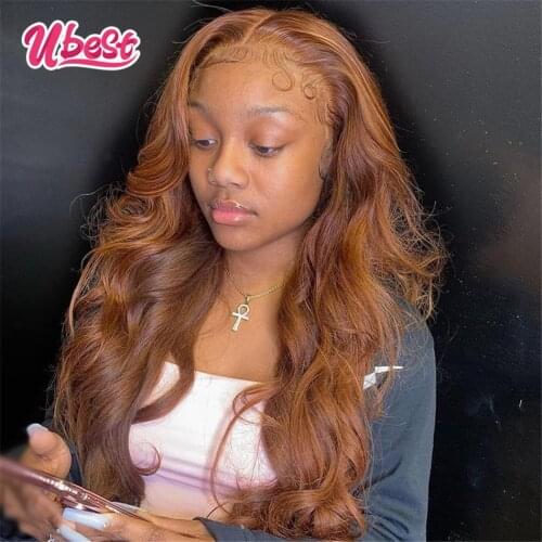 Ubest Ginger Brown 13X4 Body Wave Lace Front Wig 30Inch Brazlian Virgin Human Hair Wigs 180 Density Transparent Lace Frontal Wig