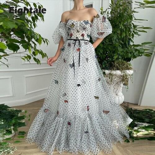 Eightale New Prom Dresses Sweetheart Hafl Puff Sleeves Butterfly Decoration Evening Dress for Party Graduation Vestido de festa