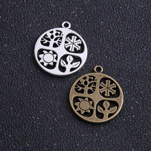 4pcs 24*28mm two color Metal Zinc Alloy Round Four Seasons Charms Pendant For Jewelry Making Diy Jewelry Charms