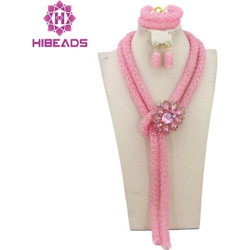 Pink African Wedding Beads New Arrival Costume African Jewelry Sets Unique Item Free Shipping BN313