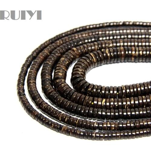 Ruiyi Coconut Heishi Round Flat Beads Natural Brown Plant Cylinder Wood Mala Beads For Jewelry Making