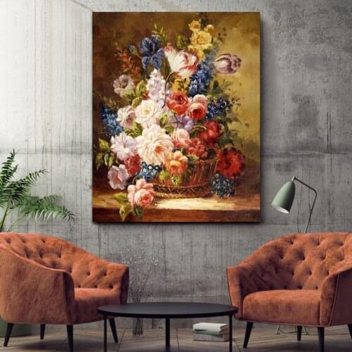 DIY colorings pictures by numbers with a basket of flowers picture drawing Relief painting by numbers framed Home