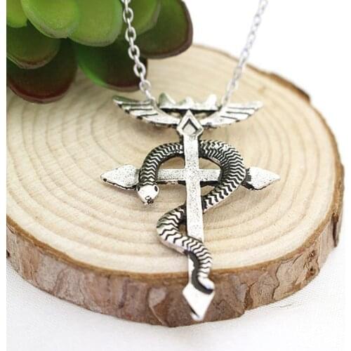 Silver Color Fullmetal Alchemist Edward Elric Snake Cross Pendant Necklace